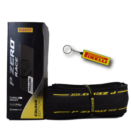 Pirelli P ZERO Race 28-622 (700x28c) Clincher Road Bike Tire - Color Edition Yellow, Tubeless Ready, High Performance, Superior Grip, Stylish Design for Road Bicycles - w/Keychain