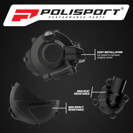 Polisport Clutch and Ignition Cover Protector Kit (Black) - Compatible with Honda CRF250R (2018-2024)