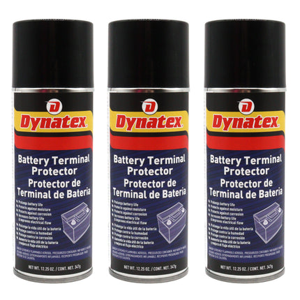 Dynatex Battery Terminal Protector 12.25 oz Aerosol Can - Prevents Corrosion, Seals & Coats Terminals, Prolongs Battery Life (3-Pack)