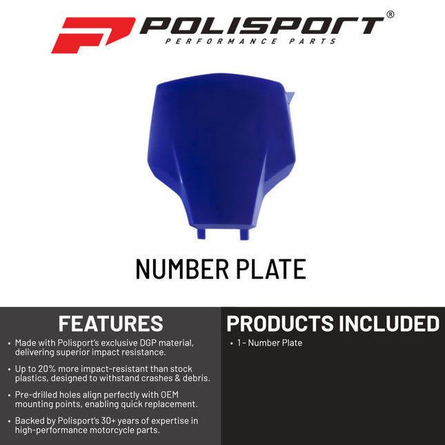 Polisport 8681600001 Number Plate for Yamaha YZ450F 2026+ – Blue – OEM-Style Replica Front Number Plate with Durable Gloss Finish Perfect Factory Fit Impact Resistant