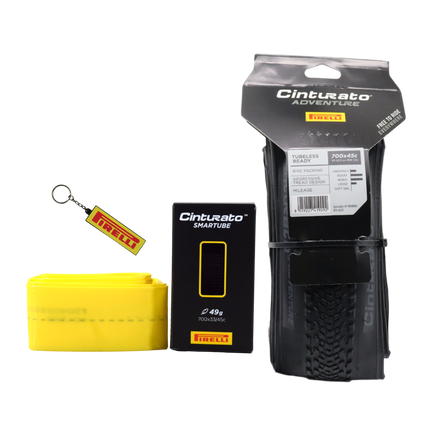 Pirelli Cinturato Adventure 45 622 Black Gravel Tire & SmarTUBE 33/45 622 Presta 60mm TPU Tube   Tubeless Ready ProWALL   Bundle with Keychain