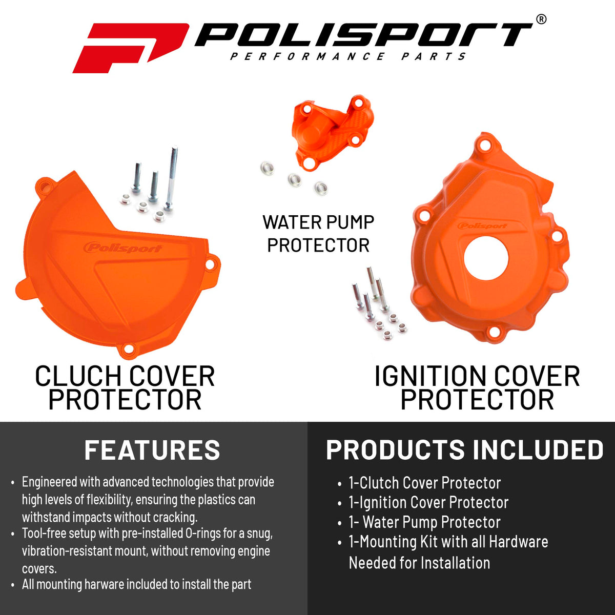 Polisport Clutch and Ignition Cover Protector Kit (Orange) - Compatible with KTM XC-F/SX 250/350 (2016-2022)