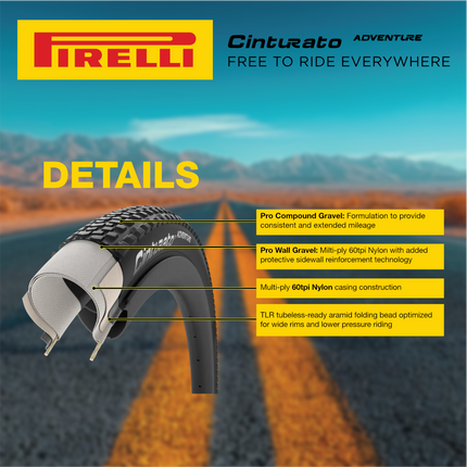Pirelli Cinturato Adventure 45 622 Black Gravel Tire (2x) & SmarTUBE 33/45 622 Presta 60mm TPU Tube (2x)   Tubeless Ready ProWALL Bundle with Keychain