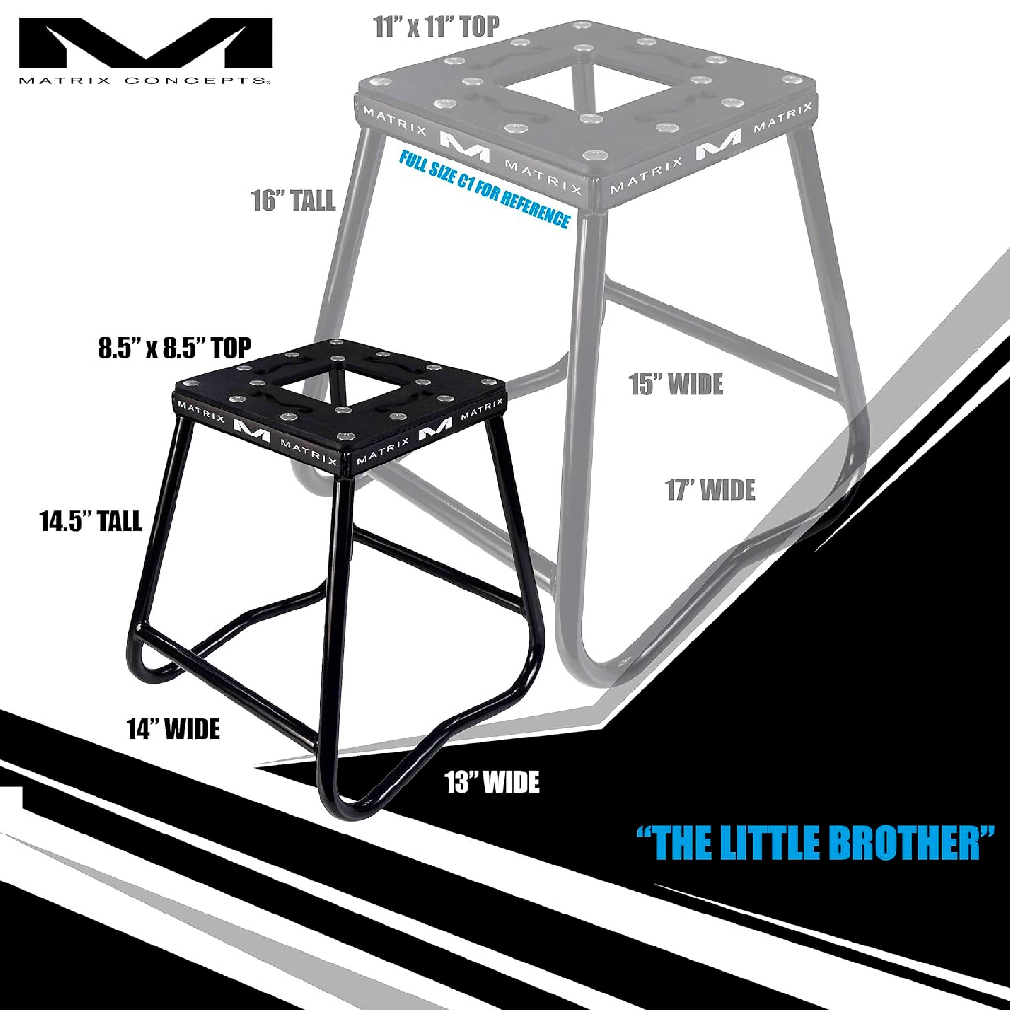 Matrix Concepts C1 Mini Steel Stand - Black | Heavy-Duty Carbon Steel Youth Motocross Lift | 150 lb Capacity | Non-Slip Rubber Top