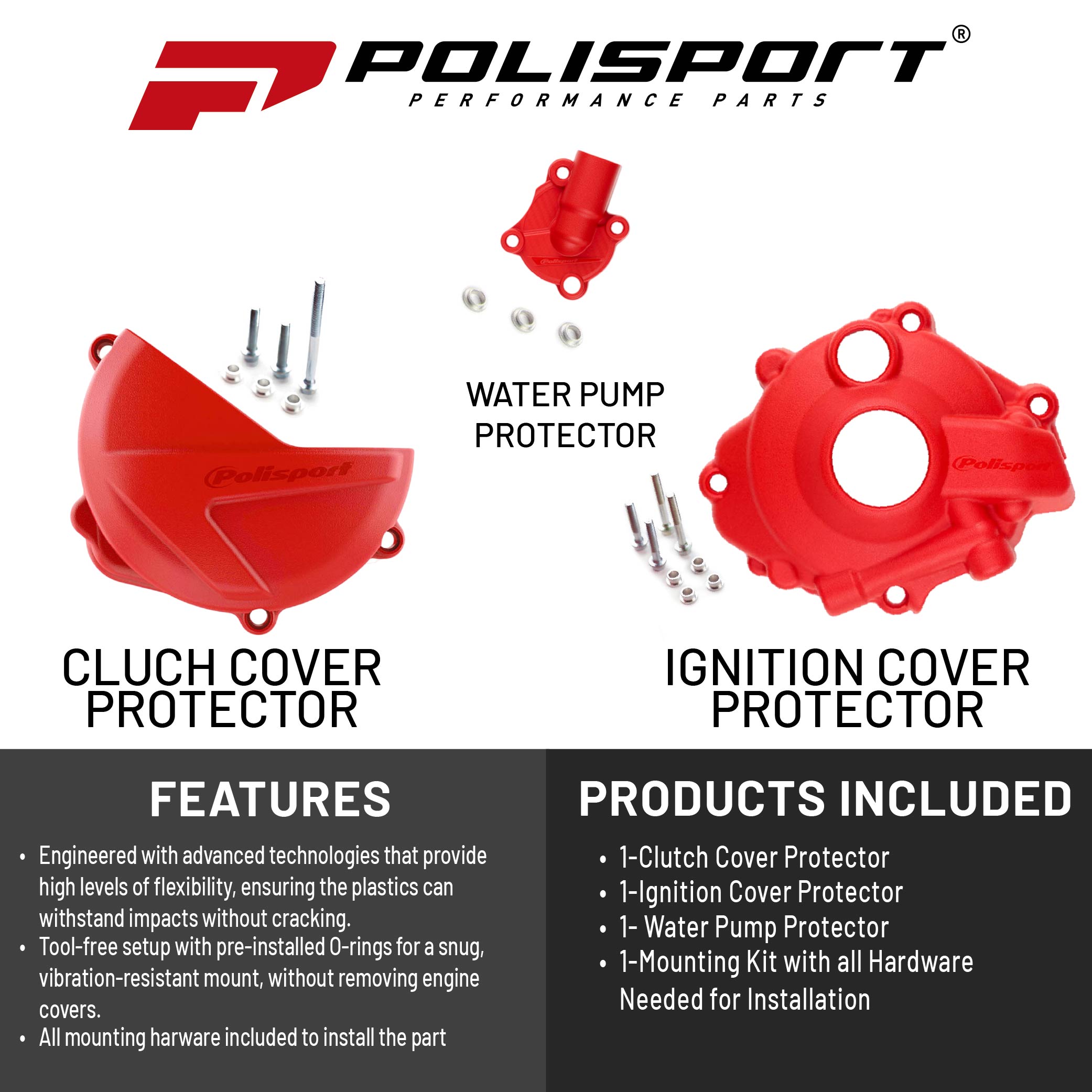Polisport Clutch and Ignition Cover Protector Kit (Red) - Compatible with Honda CRF250R (2018-2024)