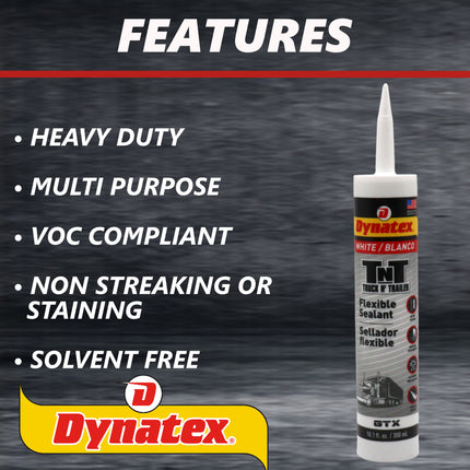 Dynatex Truck N Trailer White Flexible Sealant 10.1 oz Caulk Tube - Ultra Synthetic, Primerless Adhesion, All-Weather, Permanent Elastic Seal (2-Pack)