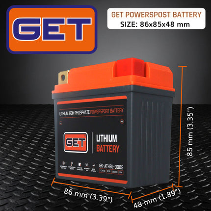 GET High Performance Lithium Motorcycle Battery, 12.8V 2Ah, 140 A CCA, Lightweight Powersports Battery for Dirt Bikes, Enduro & Motocross, IP54 Water Resistant (GK-ATHBL-0005)