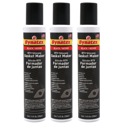 Dynatex Black RTV Silicone Gasket Maker 7.4oz Automatic Can - Oxygen Sensor Safe, OEM Specs, 500°F Hi-Temp, Oil/Water Resistant, Made in the USA (3-Pack)