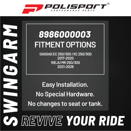 Polisport Motocross Motorcycles (MX) Swingarm Protector for GasGas EC 250/300 (2017-2020), XC 250/300 (2017-2020), Rieju MR 250/300 (2021-2026) Dirt Bikes - Black