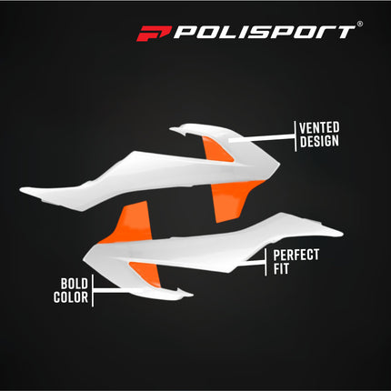 Polisport 8417900004 Radiator Scoops for KTM SX65 2016 -2023 – OEM 2019 Style Durable White/Orange Shrouds