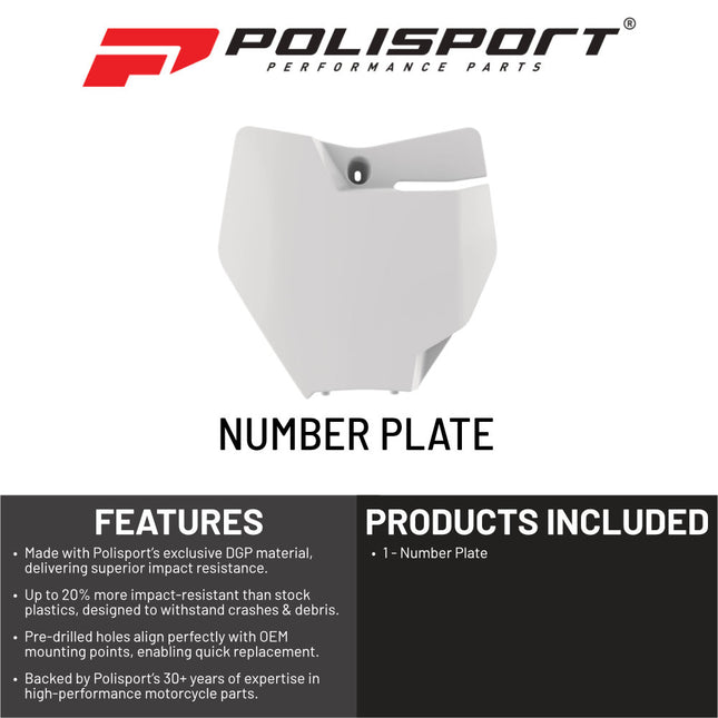 Polisport 8666200001 OEM‑Quality White Front Number Plate for KTM 85 SX (2018–2024), Injection‑Molded Ultra‑Lightweight Durable Plastic with Perfect OEM Fit and Glossy Finish