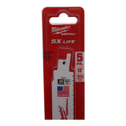 Milwaukee 48-00-5711 12 in. Wrecker Demolition Multi-Material Cutting Sawzall Reciprocating Saw Blades (5 Pack)