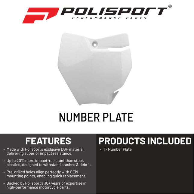 Polisport 8665700001 Front Number Plate for KTM SX65 2016‑2023 – OEM‑Style Durable White Motocross Plate