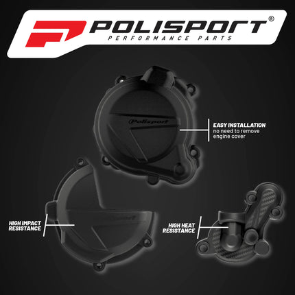Polisport Motocross Motorcycles (MX) Engine Covers Protector Kit for Beta RR 250/300 (2018-2022) Dirt Bikes - Durable PA6 Plastic Clutch & Ignition Guards for Off-Road Riding - Black
