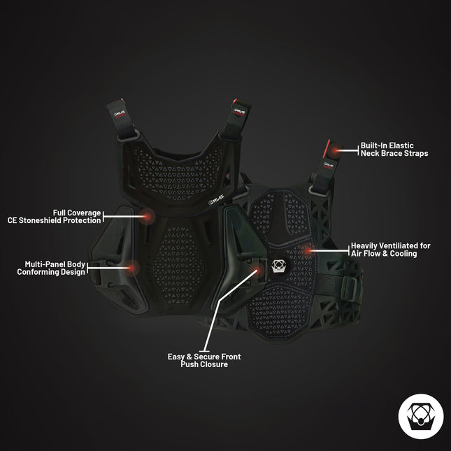 Atlas Charger Youth Black Chest Protector (A1030-01-000)  CE Stoneshield Certified, Lightweight Youth Motocross & BMX Gear with Full Chest, Back, and Side Protection