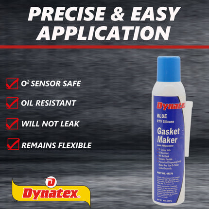 Dynatex Blue RTV Silicone Gasket Maker 8 oz Automatic Can - Oxygen Sensor Safe, OEM Specs, Gear Oil Resistant, Oil/Water Resistant, Made in the USA (Single)