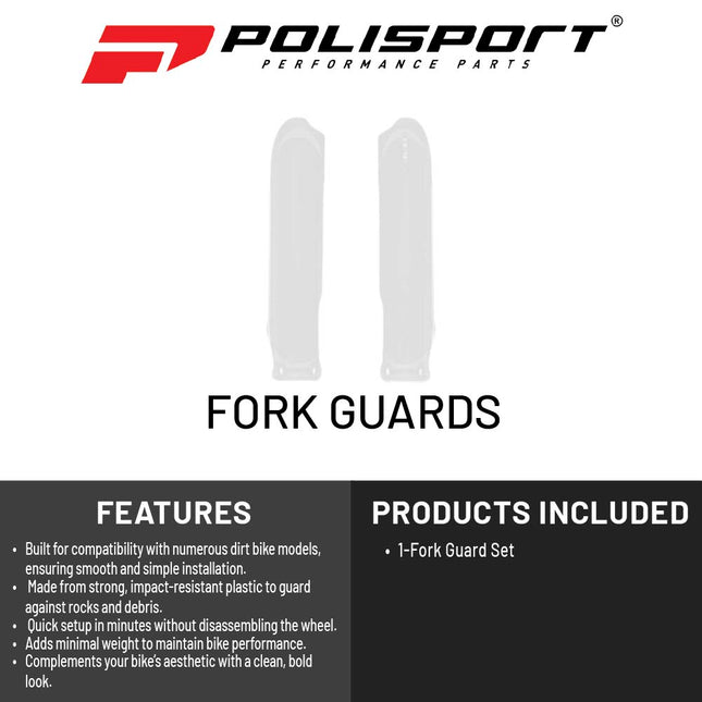 Polisport Fork Guards for Yamaha YZ450F (2023–2025) White – Durable Injection-Molded Plastic – Factory Fit & Finish – Roost & Debris Protection – Easy Bolt-On Installation