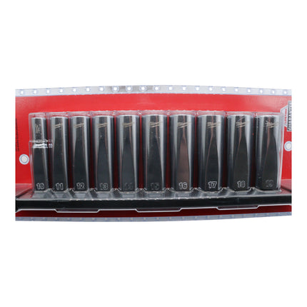 Milwaukee 10-Piece 3/8" Drive Metric Deep Well Socket Set with Four Flat Sides – Anti-Roll 6-Point Chrome Vanadium Sockets on Rail, Professional Mechanics Tool Set with Lifetime Guarantee