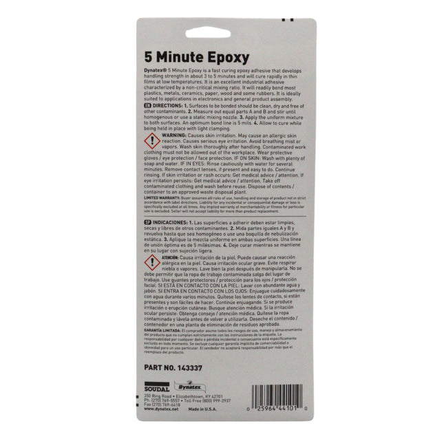 Dynatex 5 Minute Epoxy Adhesive 0.84 oz Twin Syringe - Fast Cure 3-5 Min, Bonds Plastics Metals Wood Ceramics, Industrial Strength (6-Pack)