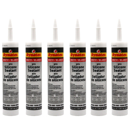 Dynatex Industrial Grade White Silicone Sealant 10.1 oz Caulk Tube - Tough Flexible Cure, Watertight Seal, Up to 500 Degrees F, Made in the USA (6-Pack)