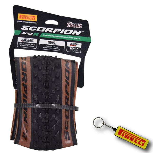Pirelli Scorpion XC R Classic Tan 55-622 (29x 2.2) MTB Bicycle Tire  - Designed for Hardpacked and Trail Courses, and Everyday Biking, 60TPI and ProWall Casing- Mountain Bike Tire w/Keychain