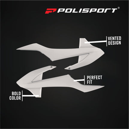 Polisport 8421300002 Radiator Scoops for KTM SX85 2018 and Newer – OEM Style Durable White Shrouds for Cooling Protection