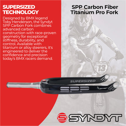 Syndyt SPP Supersized Ultra-High Modulus Carbon Fiber Pro Forks - Black Titanium (24 inch) - Fork Offset: 32 mm,  1‑1/8″ steerer tapering to 1.5″ - Titanium Steerer Extruded and CNC‑Machined