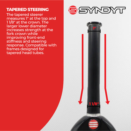 Syndyt SPP Supersized Ultra-High Modulus Carbon Fiber Expert Forks - Black Alloy (20 inch) - Fork Offset 32 mm - 1″ steerer tapering to 1 1/8″; Alloy Steerer Extruded and CNC‑Machined
