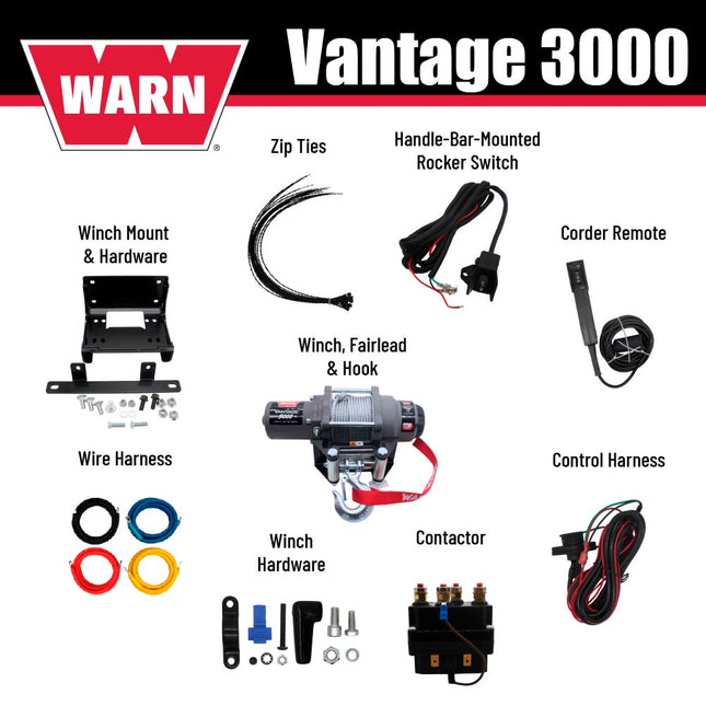 WARN Vantage 3000 Winch and Mount Kit (108213 101678) for 2014-2023 Kawasaki Teryx 800, Teryx4, KRX 1000 - Bolt-On Steel Plate Compatible with ProVantage & Vantage Winches