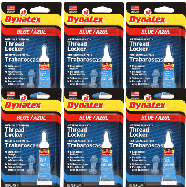 Dynatex Blue Medium Strength Threadlocker 0.20 oz Bottle - Removable with Hand Tools, Locks Fasteners on Metal, Vibration Resistant, Solvent Resistant (6-Pack)