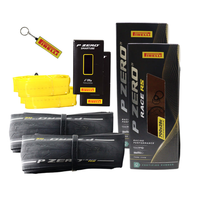 P ZERO™ Race RS 28-622 Black Bicycle Tire (x2) & P Zero SmarTUBE 23/32-622, Presta 60mm Valve (x2) with keychain