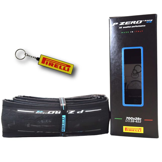 Pirelli P ZERO Race 4S 28-622 (700x28) Road Bike Tire - Tubeless Ready, All-Season Performance, High Grip & Durability, Fast Rolling Bicycle Tire- SmartEVO Compound, TechBELT Construction w/Keychain