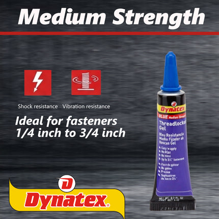 Dynatex Blue Medium Strength Gel Threadlocker 0.20 oz Bottle - Removable with Hand Tools, Locks Fasteners on Metal, Vibration Resistant, Solvent Resistant (Single)