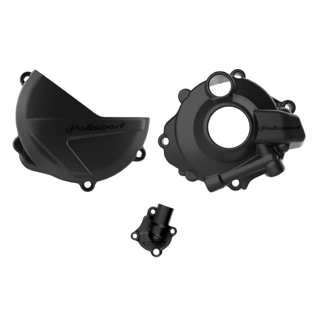 Polisport Clutch and Ignition Cover Protector Kit (Black) - Compatible with Honda CRF250R (2018-2024)
