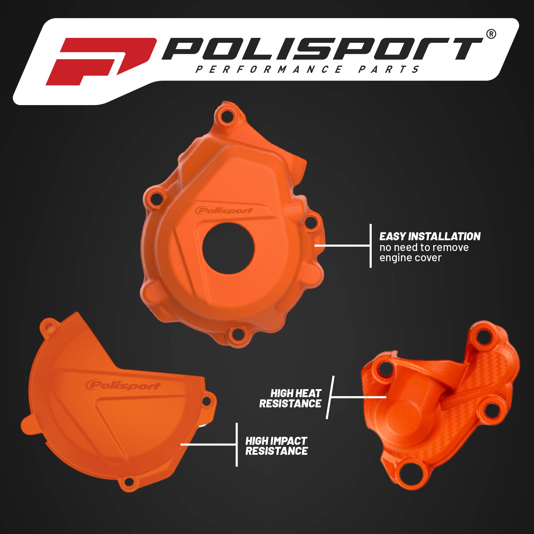 Polisport Clutch and Ignition Cover Protector Kit (Orange) - Compatible with KTM XC-F/SX 250/350 (2016-2022)