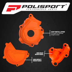 Polisport Clutch and Ignition Cover Protector Kit (Orange) - Compatible with KTM XC-F/SX 250/350 (2016-2022)