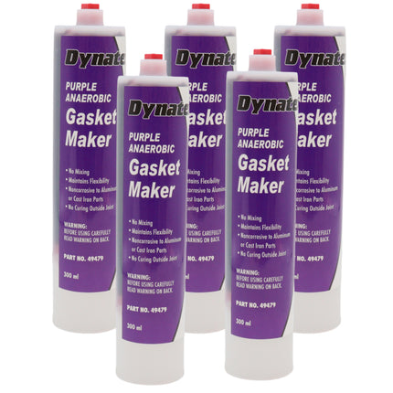 Dynatex Purple Anaerobic Gasket Maker 10.14 oz Caulk Tube - Forms Tough Flexible Gasket, Instant Low-Pressure Seal, Use With or Without Pre-Cut Gaskets (5-Pack)