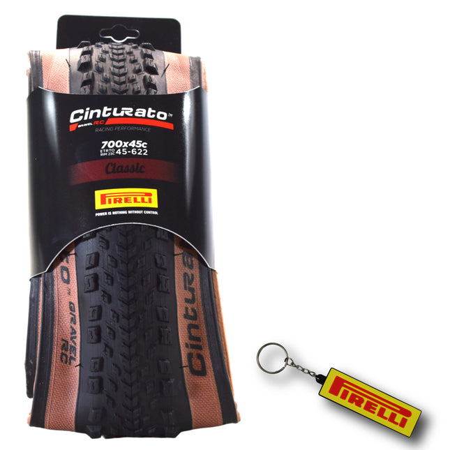 Pirelli Cinturato Gravel RC TLR Classic 45-622 (700 x 45c) Road Bicycle Tire - SpeedGrip Compound, Clincher Type, Tubeless Ready Bike Tire with Keychain 700x45c