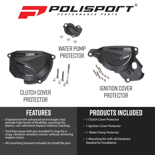 Polisport 91582 Clutch+Ignition Kit for BETA RR 4T 350/390/400/430/450 (2020+) – Black  Durable Plastic Engine Protection Cover Set  Direct Fit Replacement for OEM Parts