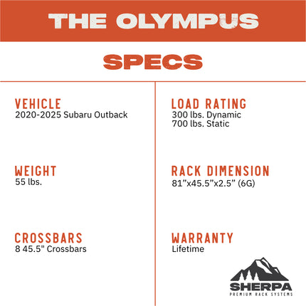Sherpa 155744 The Olympus Half Height Roof Rack for Subaru Outback - Full-Length Aluminum, 1/4" Side Panels, Drill-Free No Modification, Black Textured Powder Coat Finish