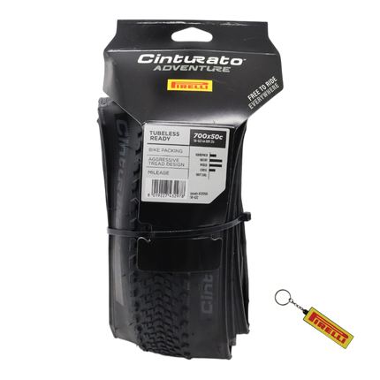 Pirelli Cinturato Adventure 50 622 (700x50c) Black Gravel Bike Tire   Tubeless Ready Bikepacking Tire with ProWALL Protection & Bonus Keychain