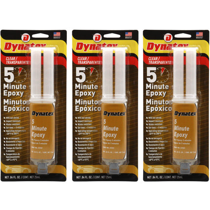 Dynatex 5 Minute Epoxy Adhesive 0.84 oz Twin Syringe - Fast Cure 3-5 Min, Bonds Plastics Metals Wood Ceramics, Industrial Strength (3-Pack)