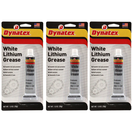 Dynatex White Lithium Grease 1 oz Tube - Multi-Purpose Lubricant for Automotive, Garage Doors, Hinges, Chains, Latches (3-Pack)