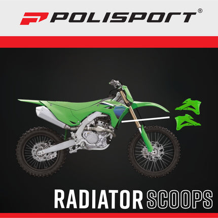 Polisport Motocross (MX) Radiator Scoops for Kawasaki KX85 (2022->) - Dirt Bike - OEM Quality, Durable Gloss Polypropylene (DGP), Flexible & Perfect Fit - Green