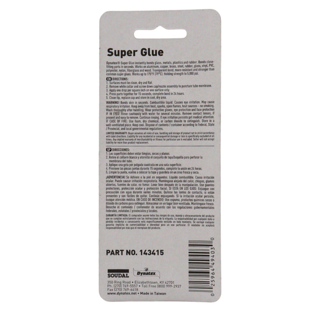 Dynatex .10 oz Super Glue Instant Adhesive - Bonds Glass Metal Plastic Rubber, 5000 PSI Strength, Clear Bond, Up to 175 Degrees F, Stronger Than Standard (8-Pack)