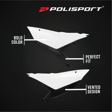 Polisport 8507200002 Motocross (MX) Side Panels for Yamaha YZ450F (2023+) YZ250F (2024+) Dirt Bikes - High-Impact Resistant Technical Plastic with UV Protection, OEM-Style Precise Fit - White