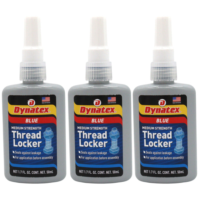 Dynatex Blue Medium Strength Threadlocker 1.69 oz Bottle - Removable with Hand Tools, Locks Fasteners on Metal, Vibration Resistant, Solvent Resistant (3-Pack)