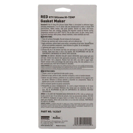 Dynatex Red Hi-Temp RTV Silicone Gasket Maker 3 oz Tube - Oxygen Sensor Safe, OEM Specs, 650°F Hi-Temp, Oil/Water Resistant, Made in the USA (5-Pack)