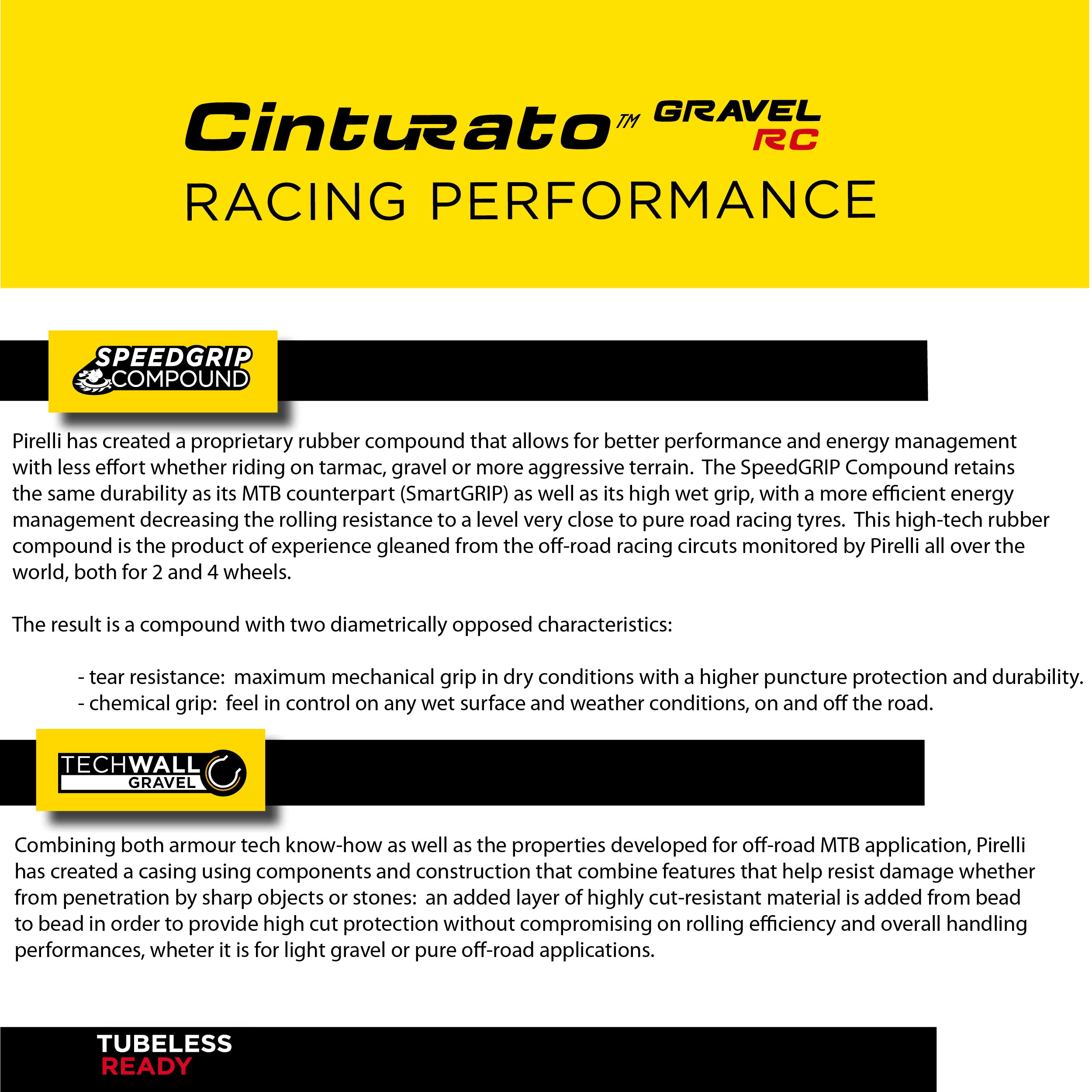 Pirelli Cinturato Gravel RC TLR 45-622 (700 x 45c) Road Bicycle Tire - SpeedGrip Compound, Clincher Type, Tubeless Ready Bike Tire 700x45c