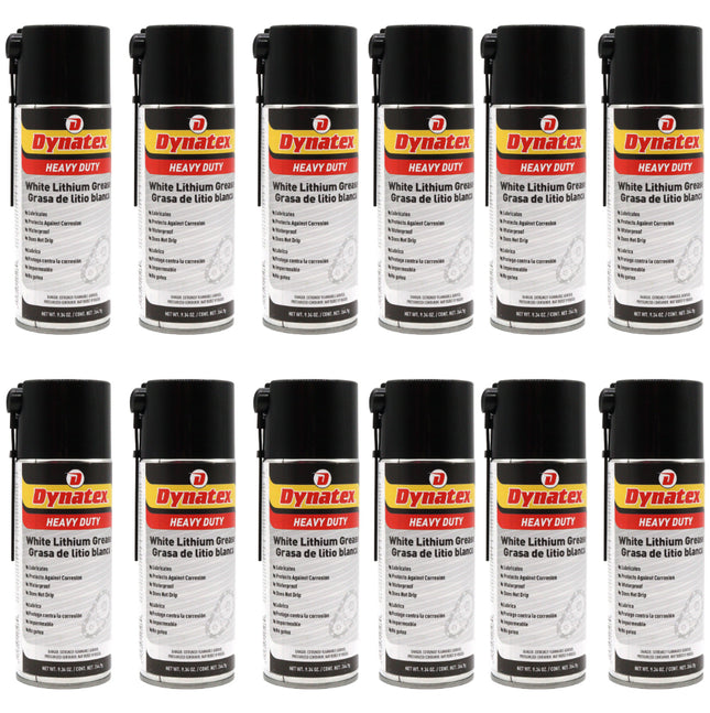 Dynatex White Lithium Grease 10.5 oz Aerosol Can - Multi-Purpose Lubricant for Automotive, Garage Doors, Hinges, Chains, Latches (12-Pack)